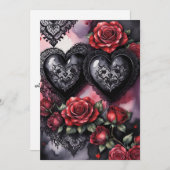 Gothic Valentine Red Hearts Black Lace & Roses シーズンカード (正面/裏面)