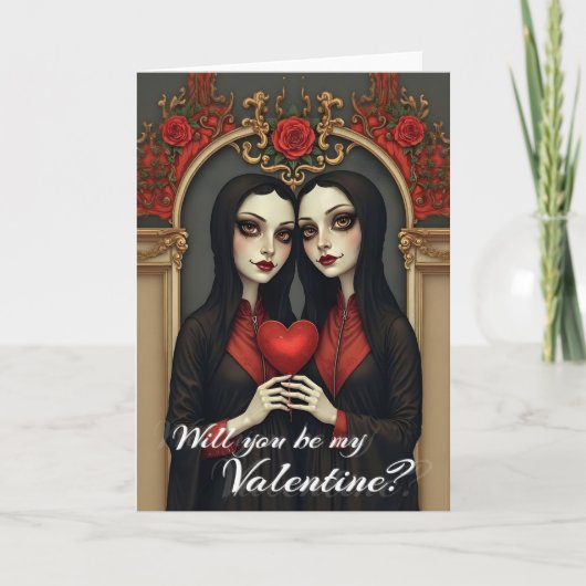 Gothic Valentine Twins with Red Heart カード (正面)