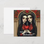 Gothic Valentine Twins with Red Heart ノートカード (正面/裏面)