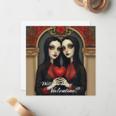 Gothic Valentine Twins with Red Heart ノートカード (正面/裏面インサイチュ)