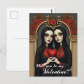 Gothic Valentine Twins with Red Heart ポストカード (正面/裏面)