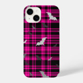 Gothic Vampire Bats Plaid Black Pink Phone Case iPhoneケース (裏面)