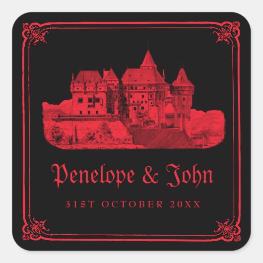 Gothic Vampire Castle Black Red Wedding スクエアシール (正面)