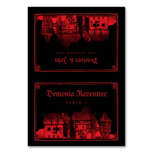 Gothic Vampire Castle Black Red Wedding Place Card テーブルナンバー (正面)