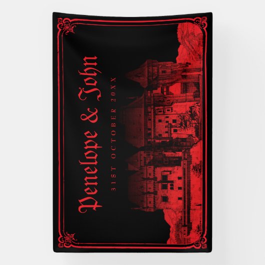 Gothic Vampire Castle Border Black Red Wedding 横断幕 (縦)