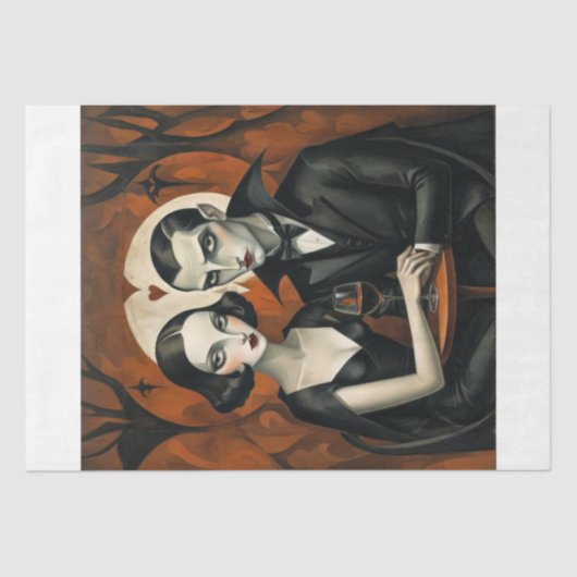Gothic Vampire Couple with Wine Glass Decoupage 薄葉紙 (正面)