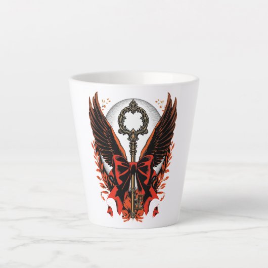 Gothic Velvet Bow Key with Wings & Moon カフェラテマグ (正面)