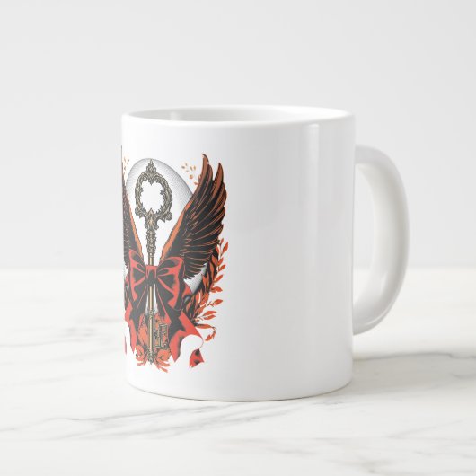 Gothic Velvet Bow Key with Wings & Moon ジャンボコーヒーマグカップ (正面右)