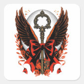 Gothic Velvet Bow Key with Wings & Moon スクエアシール (正面)