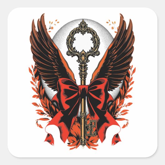 Gothic Velvet Bow Key with Wings & Moon スクエアシール (正面)