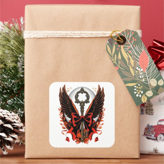 Gothic Velvet Bow Key with Wings & Moon スクエアシール (クリスマス)
