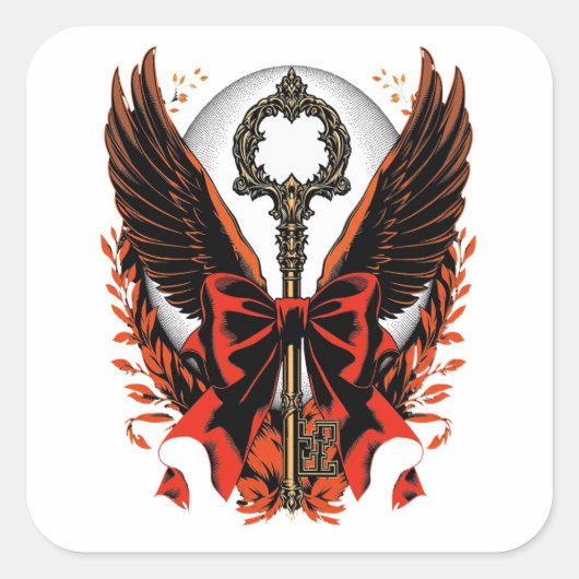 Gothic Velvet Bow Key with Wings & Moon スクエアシール (正面)