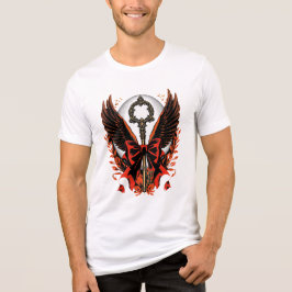 Gothic Velvet Bow Key with Wings & Moon トライブレンドＴシャツ
