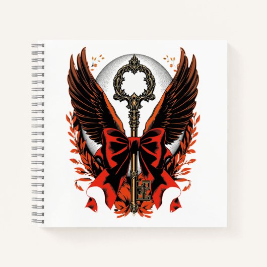 Gothic Velvet Bow Key with Wings & Moon ノートブック (正面)