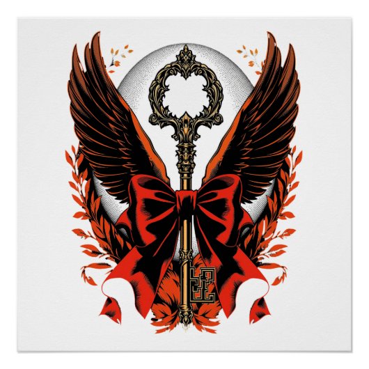 Gothic Velvet Bow Key with Wings & Moon ポスター (正面)