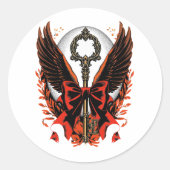 Gothic Velvet Bow Key with Wings & Moon ラウンドシール (正面)