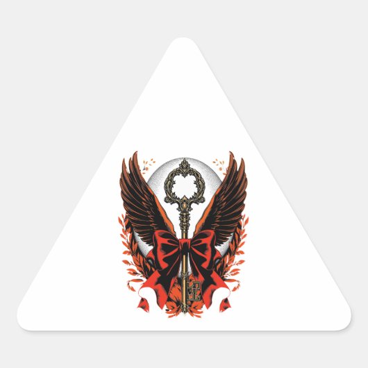 Gothic Velvet Bow Key with Wings & Moon 三角形シール (正面)