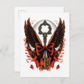 Gothic Velvet Bow Key with Wings & Moon 案内ポストカード (正面/裏面)