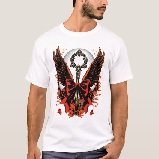 Gothic Velvet Bow Key with Wings & Moon Tシャツ (正面)