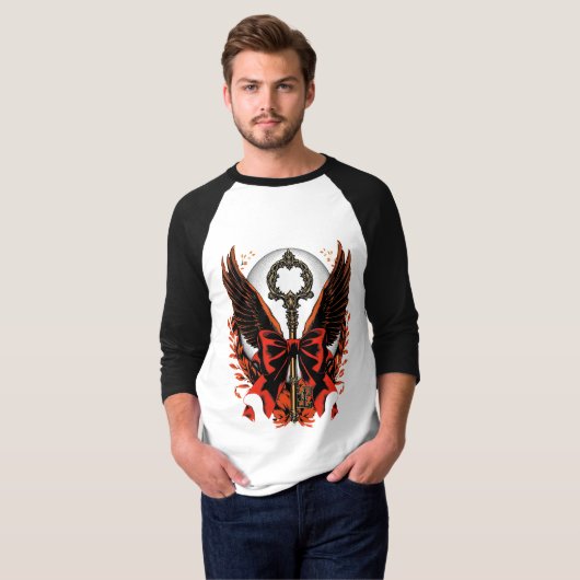Gothic Velvet Bow Key with Wings & Moon Tシャツ (正面フル)