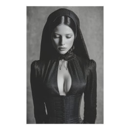 Gothic Velvet Hooded Portrait Closed Eyes フォトプリント