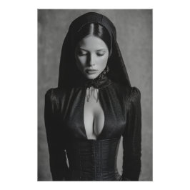 Gothic Velvet Hooded Portrait Closed Eyes ポスター