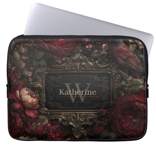 Gothic Victorian Frame with Dark Red Roses ラップトップスリーブ (正面)