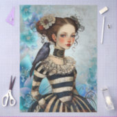 Gothic Victorian Girl & Raven Teal Florals 薄葉紙 (クラフト)