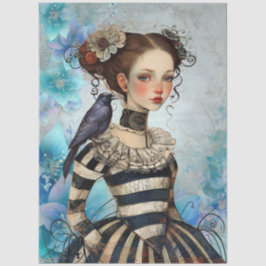 Gothic Victorian Girl & Raven Teal Florals 薄葉紙