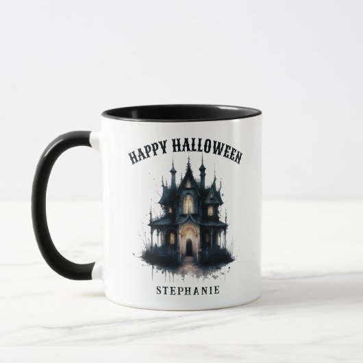 Gothic Victorian Haunted House Happy Halloween マグカップ (左)