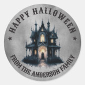 Gothic Victorian Haunted House Happy Halloween ラウンドシール (正面)