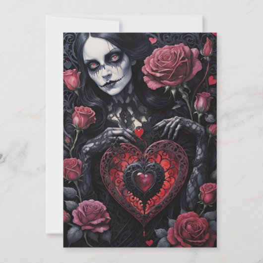 Gothic Victorian Valentine's Day Hearts Roses シーズンカード (正面)