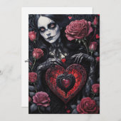 Gothic Victorian Valentine's Day Hearts Roses シーズンカード (正面/裏面)