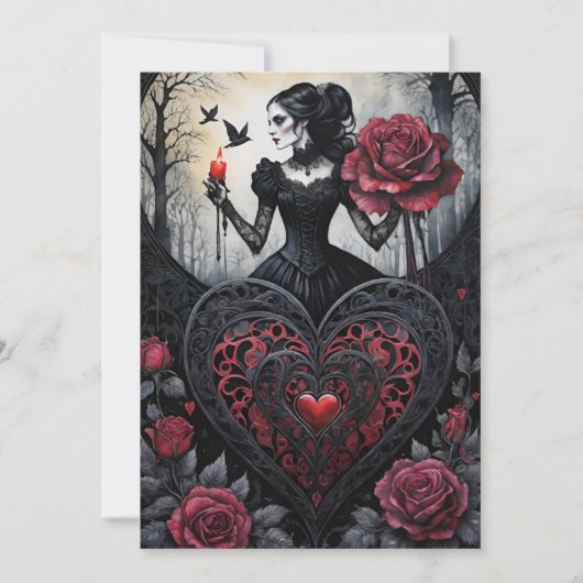 Gothic Victorian Valentine's Day Hearts Roses シーズンカード (正面)