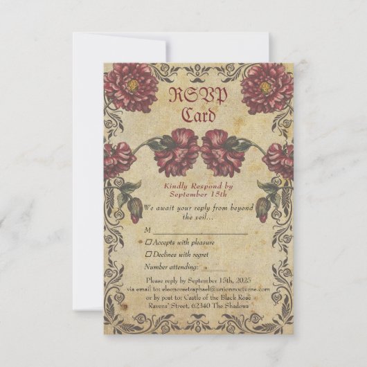 Gothic Wedding RSVP Card | Vintage Floral (正面)