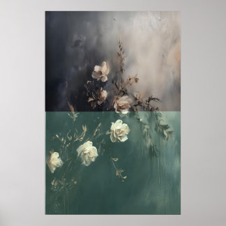 Gothic White Rose Printable Textured Digital Oil ポスター