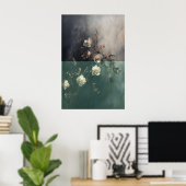 Gothic White Rose Printable Textured Digital Oil ポスター (ホームオフィス)