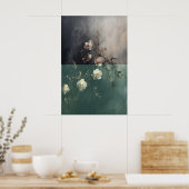 Gothic White Rose Printable Textured Digital Oil ポスター (キッチン)