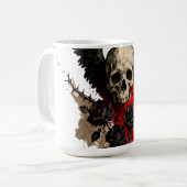 Gothic Winged Skull and Red Roses Coffee Mug コーヒーマグカップ (正面左)