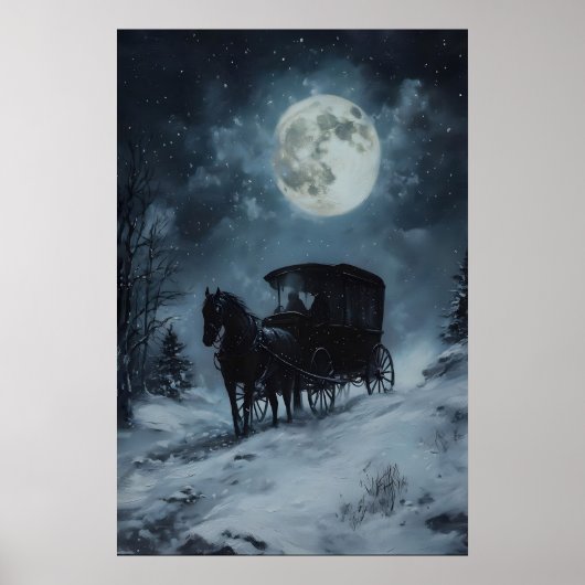 Gothic Winter Horse Carriage Print, Dark Victorian ポスター (正面)