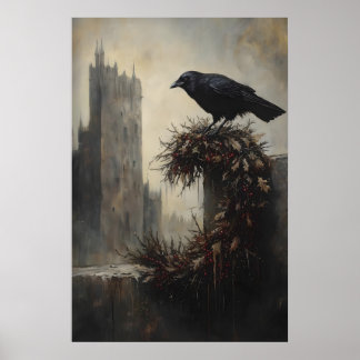 Gothic Winter Raven Crow Xmas Wreath Art ポスター