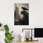 Gothic Winter Raven Crow Xmas Wreath Art ポスター (ホームオフィス)