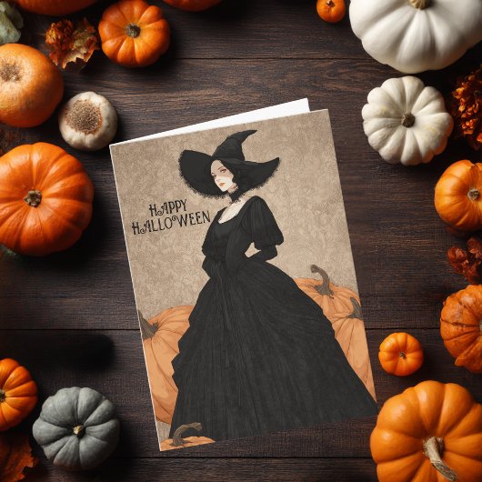 Gothic Witch Pumpkin Halloween Elegant Art Nouveau カード