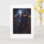 Gothic Woman in Roses Under Moonlight カード (黄色い花)