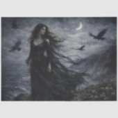 Gothic Woman Ravens Moonlit Ocean Scene Decoupage 薄葉紙 (正面)