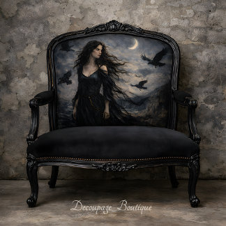 Gothic Woman Ravens Moonlit Ocean Scene Decoupage 薄葉紙