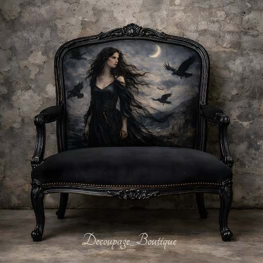 Gothic Woman Ravens Moonlit Ocean Scene Decoupage 薄葉紙
