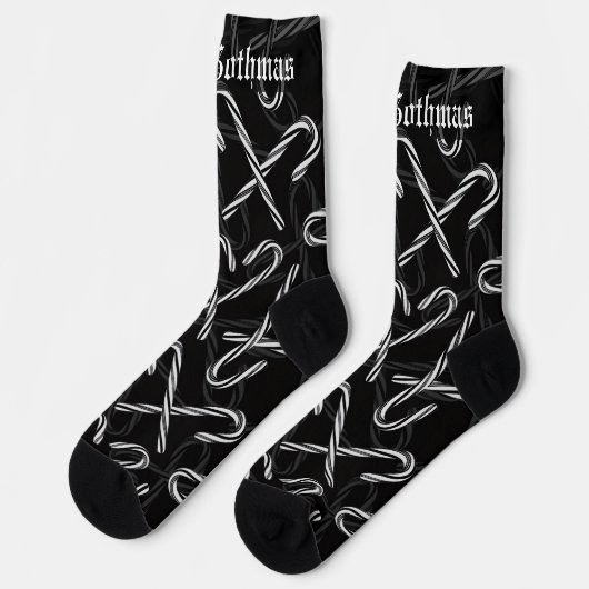 Gothmas Black and White Candy Cane Pattern ソックス (左)