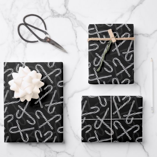 Gothmas Black and White Candy Cane Pattern ラッピングペーパーシート (正面)