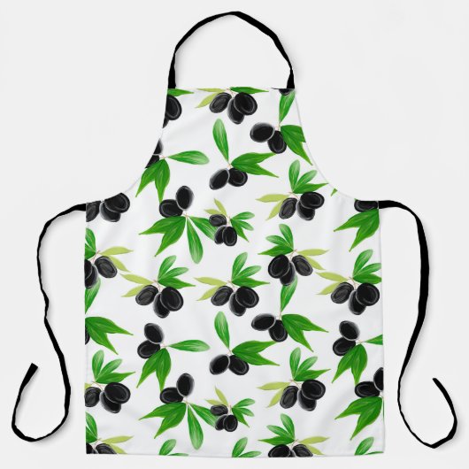 Gouache seamless pattern with olive tree branch, l エプロン (正面)